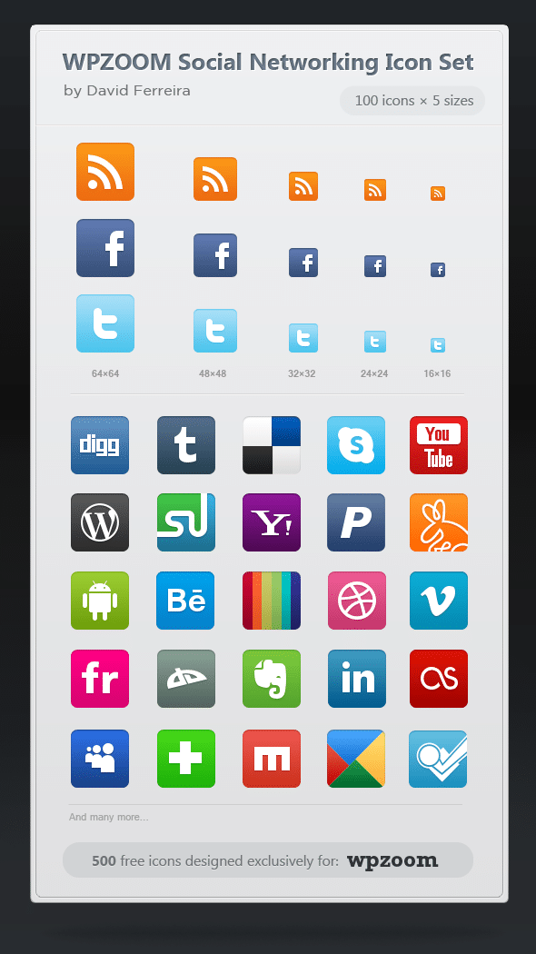 facebook icon for website. WPZOOM Social Networking Icon Set: 500 free icons!