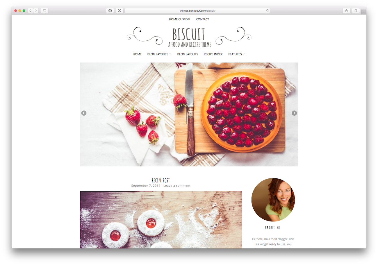 Screenshot of the Biscuit food blog WordPress theme
