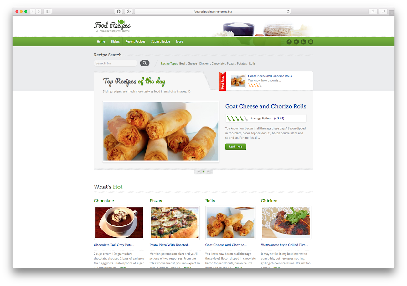 Screenshot of the Food Recipes food blog WordPress theme