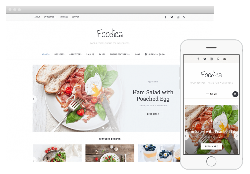 Foodica is our favorite of these food blog WordPress themes