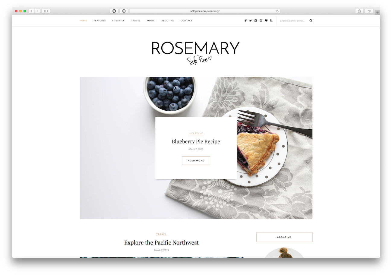 Screenshot of the Rosemary food blog WordPress theme
