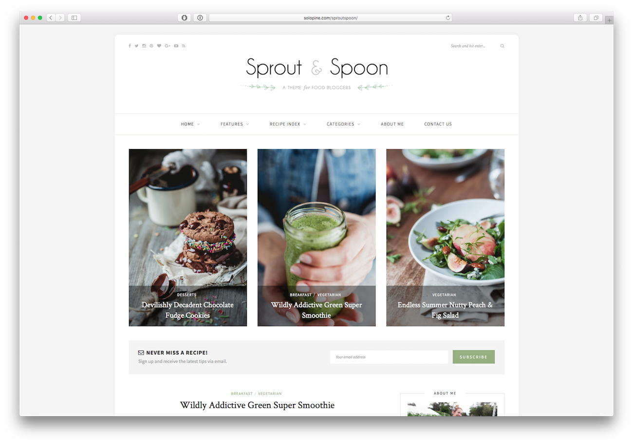 Screenshot of the Sprout & Spoon food blog WordPress theme