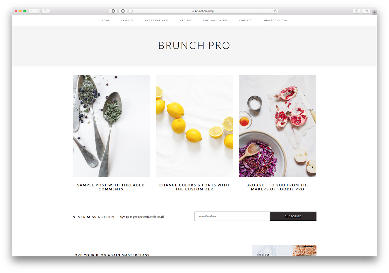 Screenshot of the Brunch Pro food blog WordPress theme