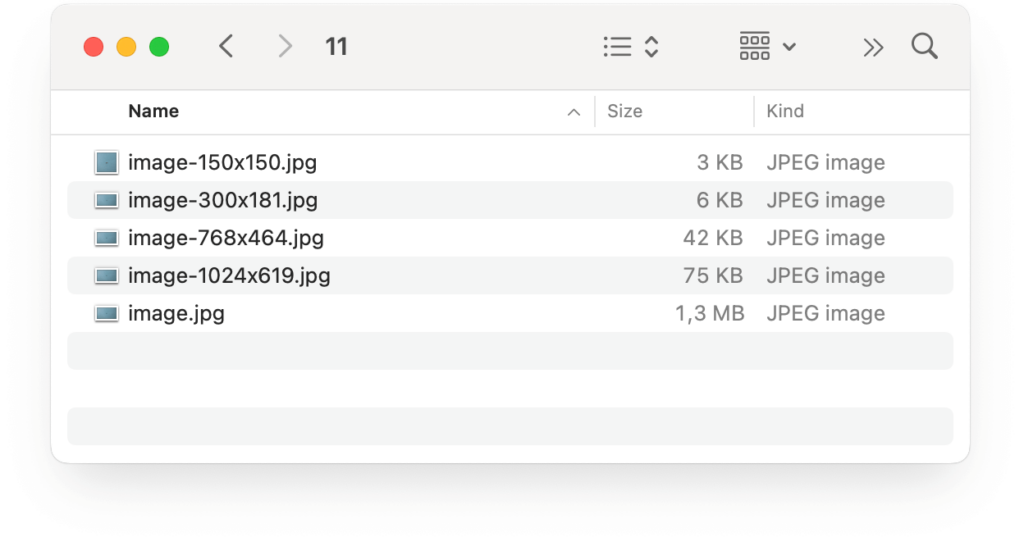 WordPress default images sizes