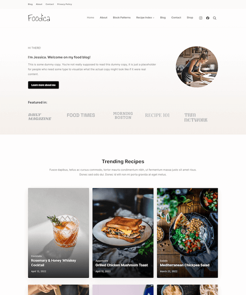 Food blog theme