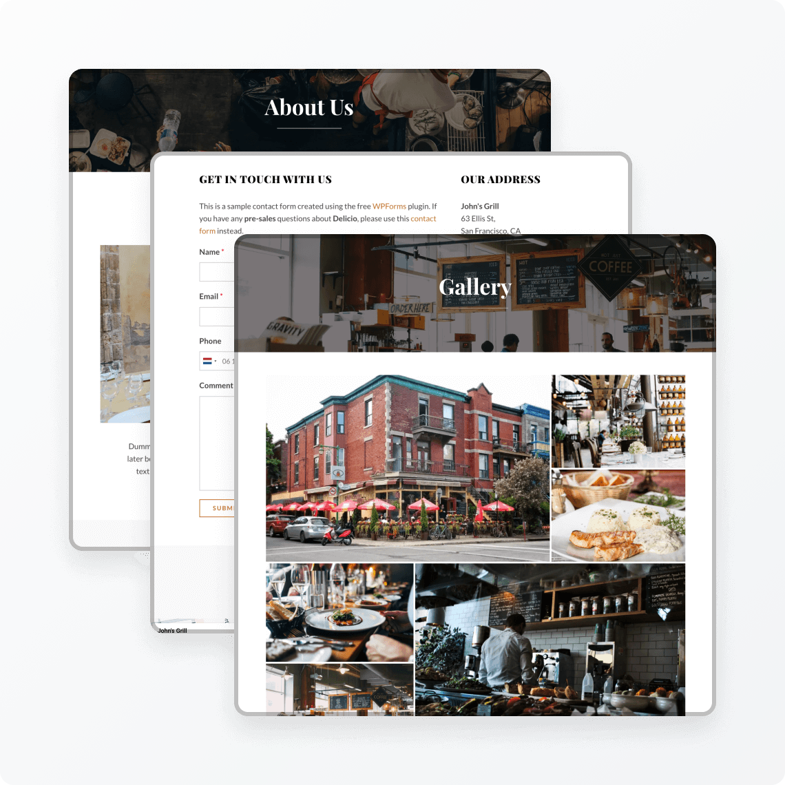 Restaurant website pages