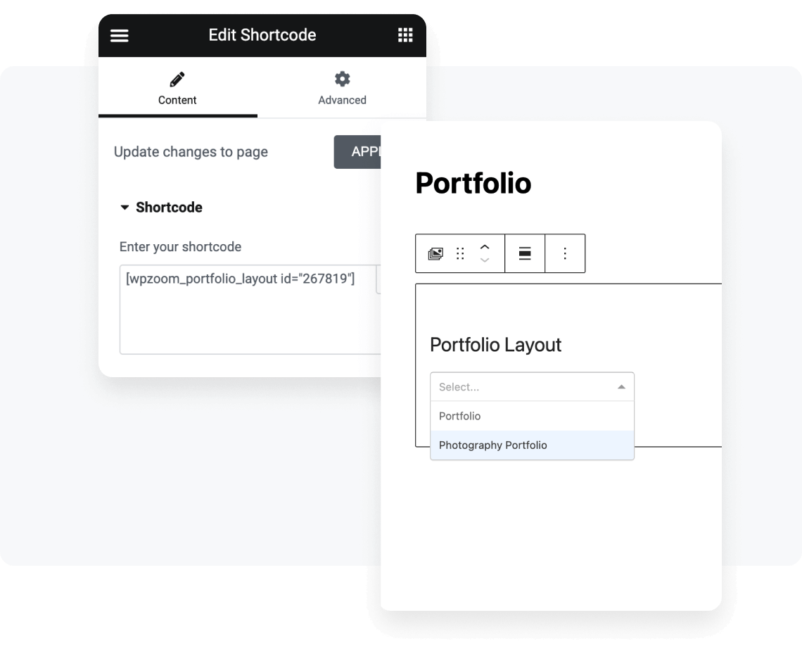 Portfolio shortcode for page builders