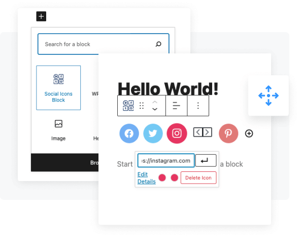 social icons gutenberg block