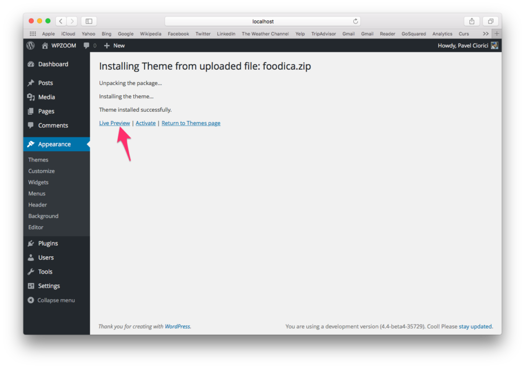 Before activating your new theme, take it for a test-drive and configure quickly Menus, Widgets and more from the Customizer