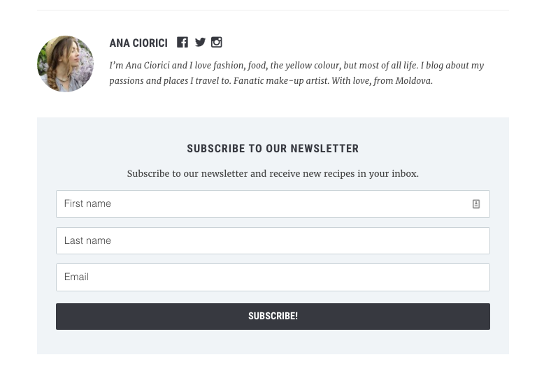 Newsletter signups in the Foodica theme.