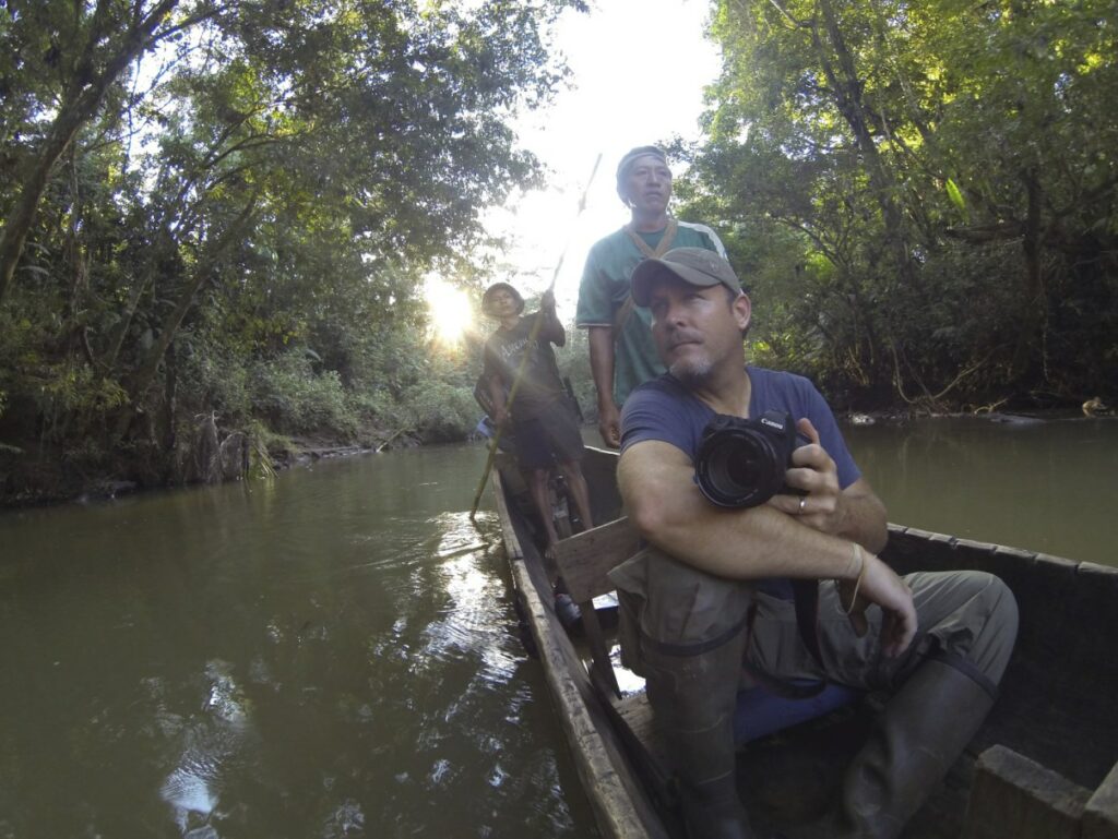 Nik and Dusty travelling the Shiripuno River, Ecuadorian Amazon – another highlight.