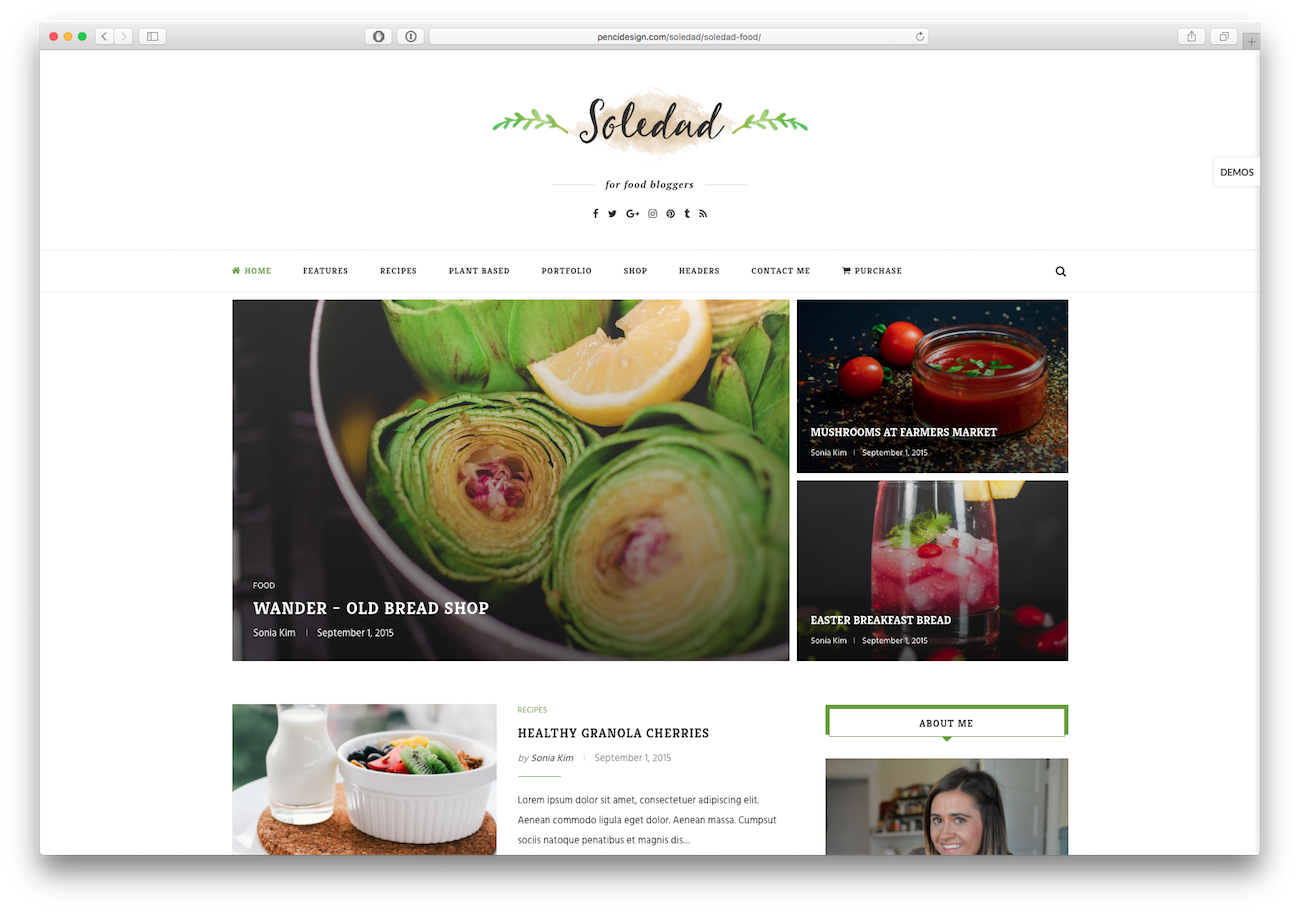 Screenshot of the Soledad food blog WordPress theme