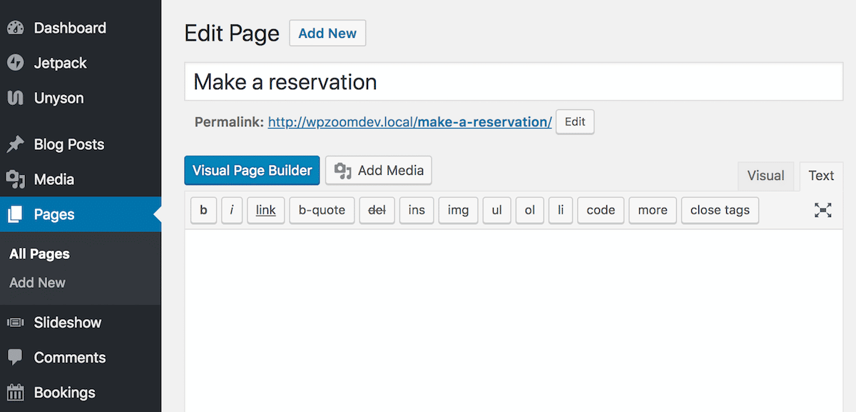 Reservation page.