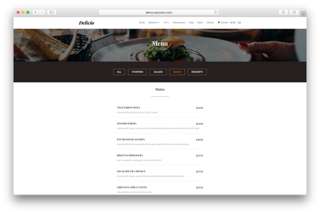 Restaurant menu.
