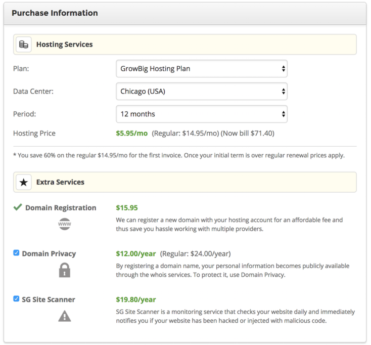 Restaurant website hosting services.