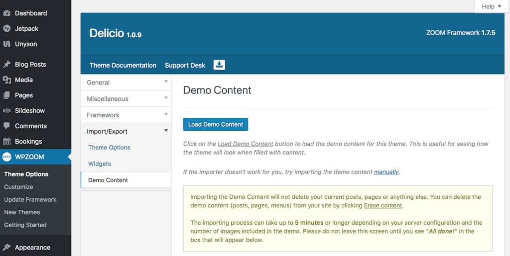 WordPress restaurant theme demo content.