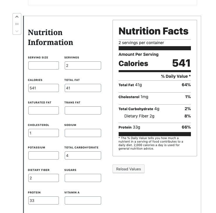 nutrition block wordpress