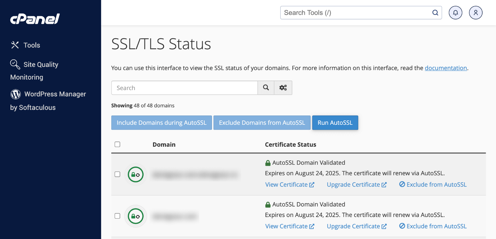 cPanel > SSL Status