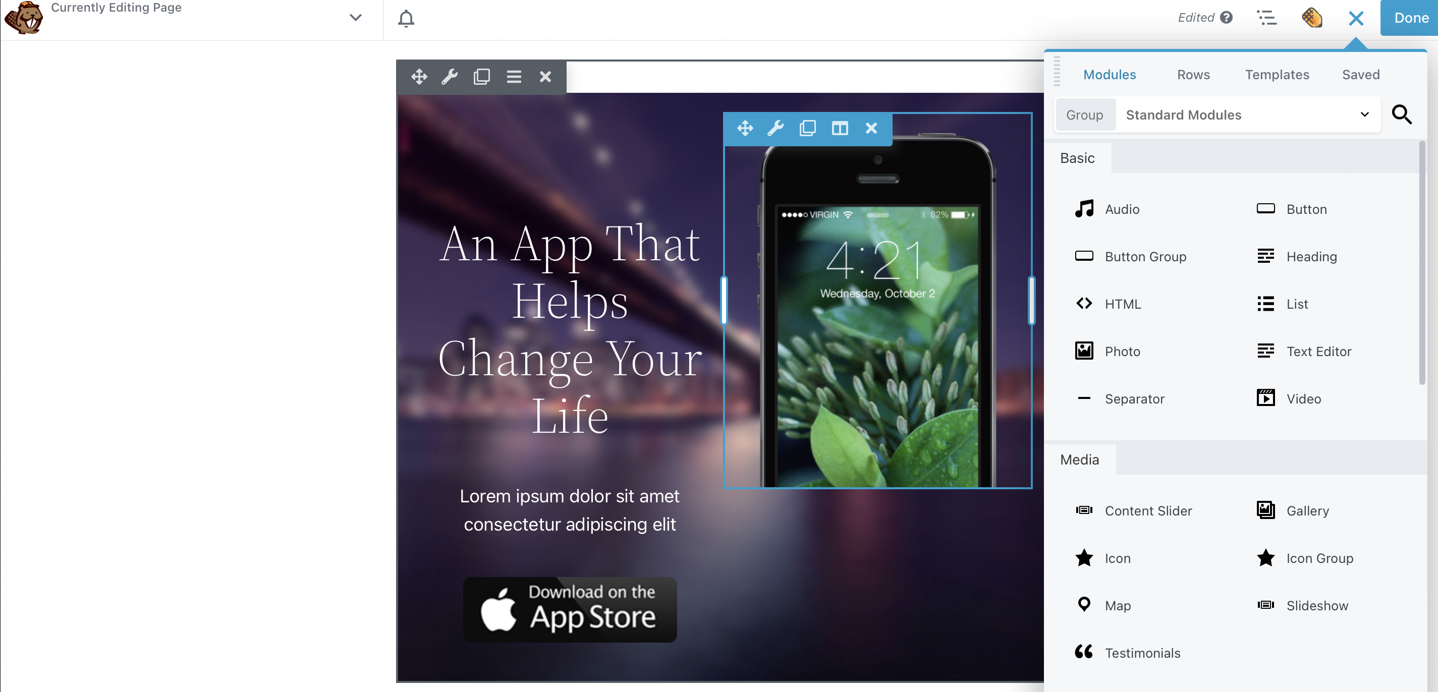 Page builder layout and modules