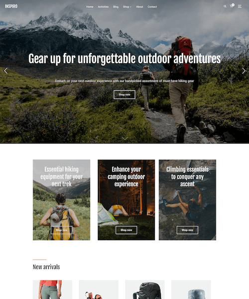 Inspiro Premium gear shop / WooCommerce demo