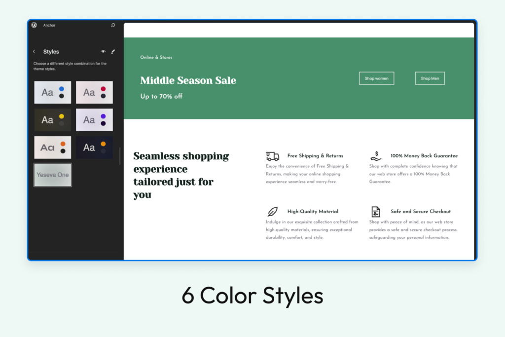 Anchor theme color styles