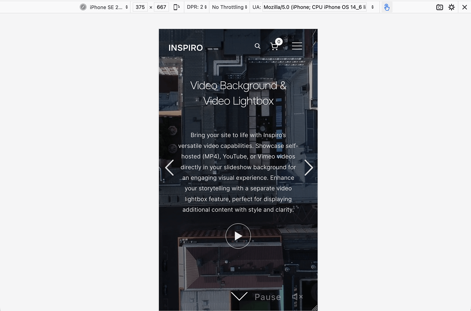 Inspiro theme mobile view