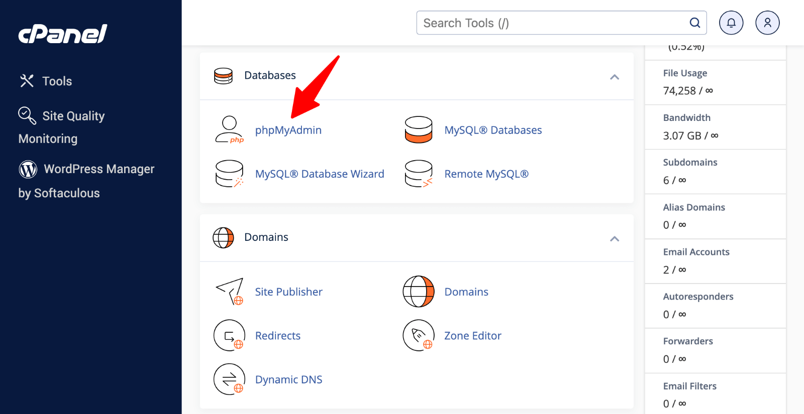 cPanel > phpMyAdmin