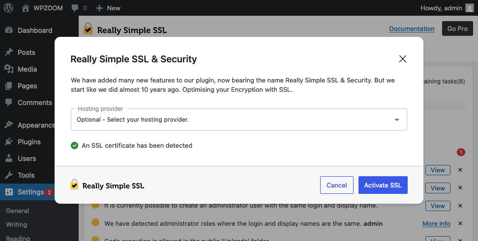 Really Simple SSL - Auto-detect certificate