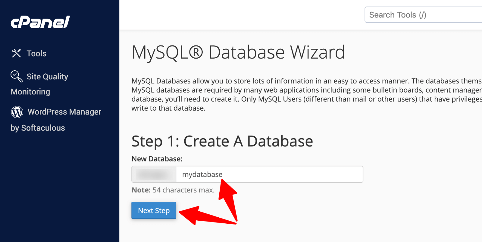 cPanel > Database name