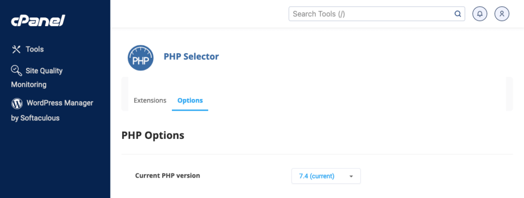 cPanel - PHP settings