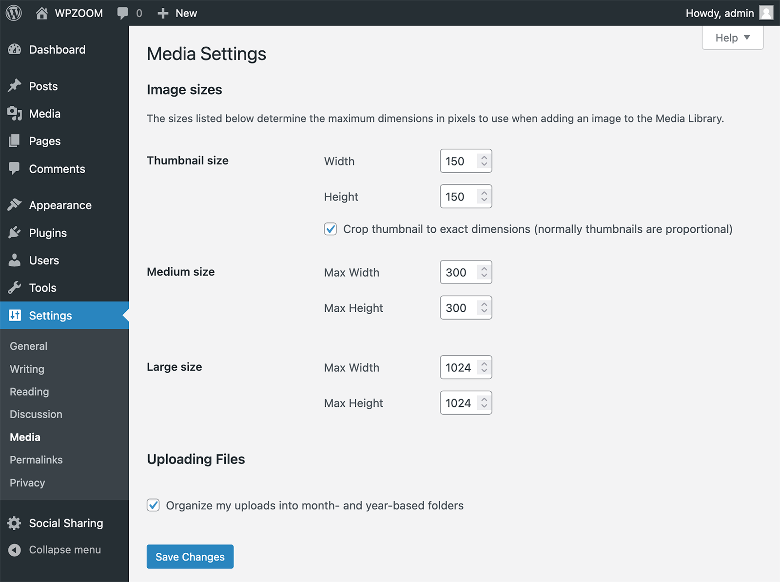 Adjust WordPress default image sizes