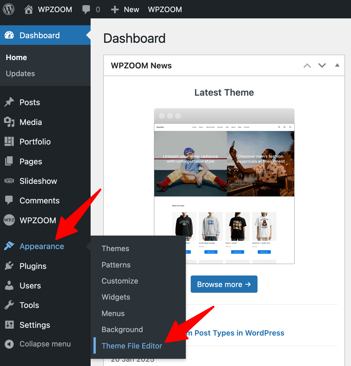 Appearance > Theme File Editor