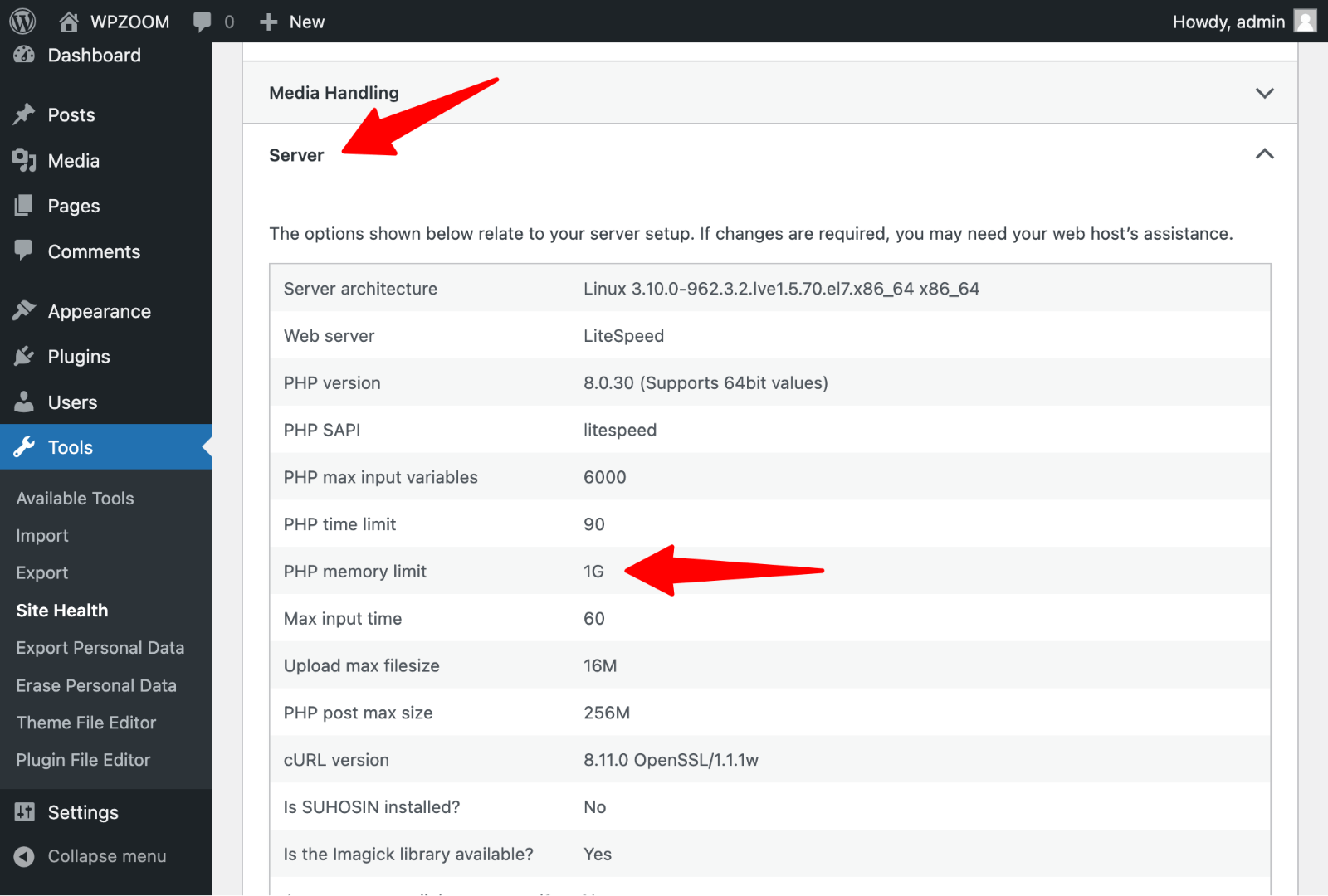 Site Sağlığı - PHP bellek limiti