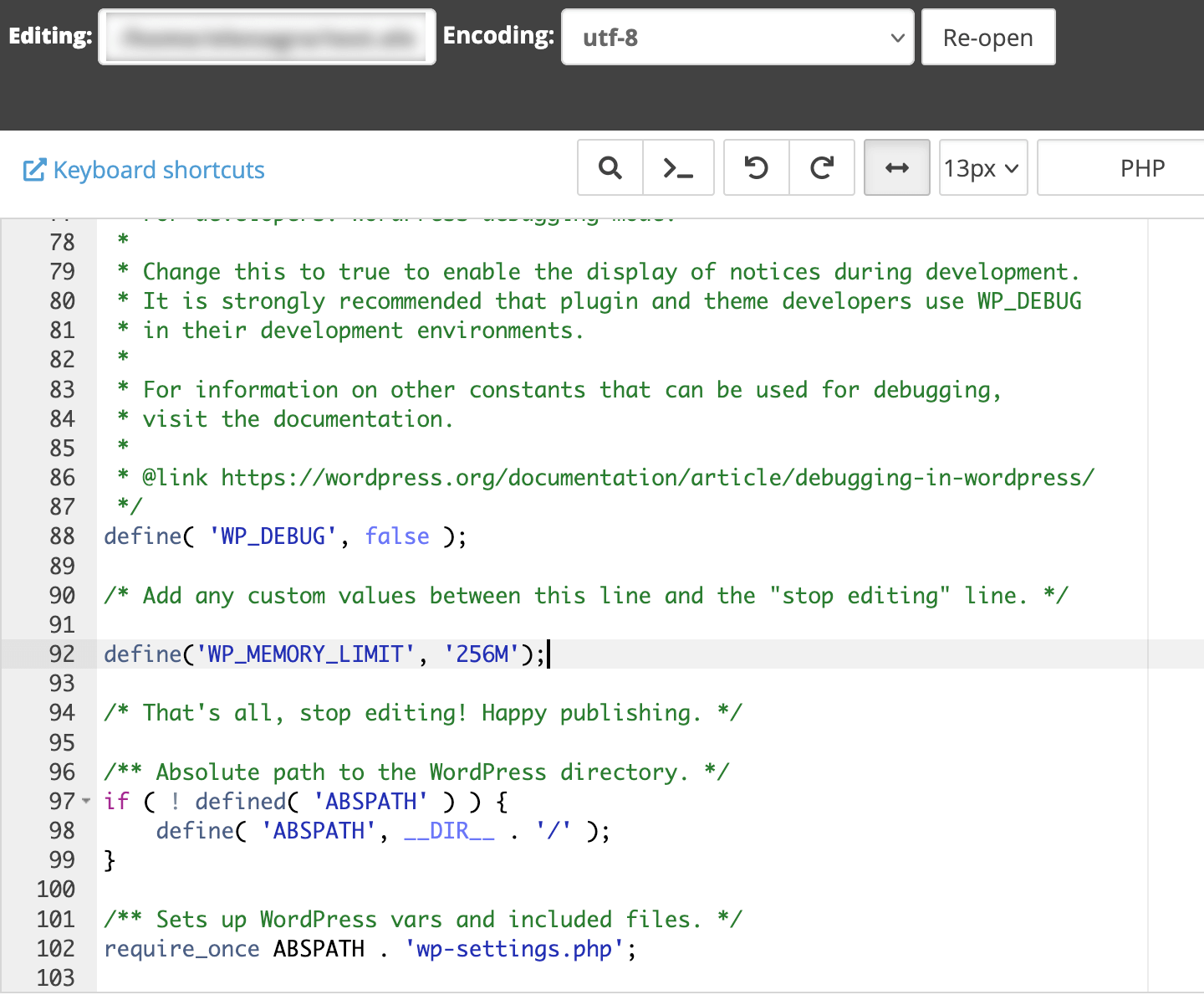 wp-config.php'de WordPress bellek limiti