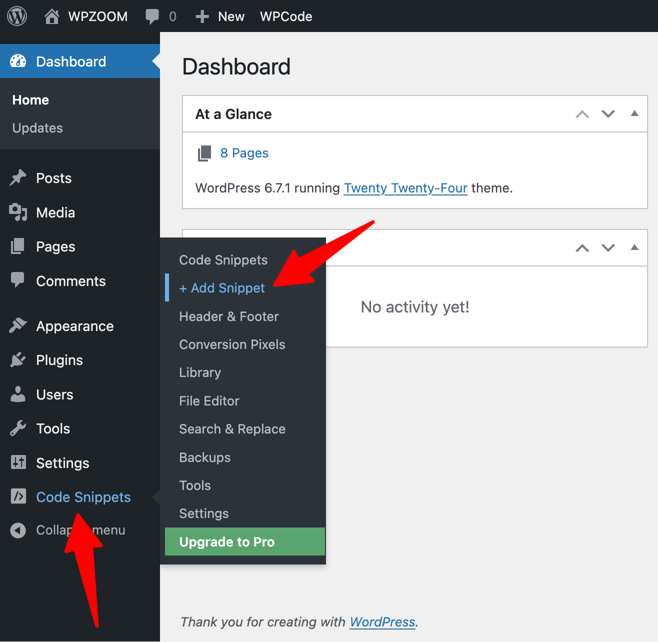 WPCode add snippet