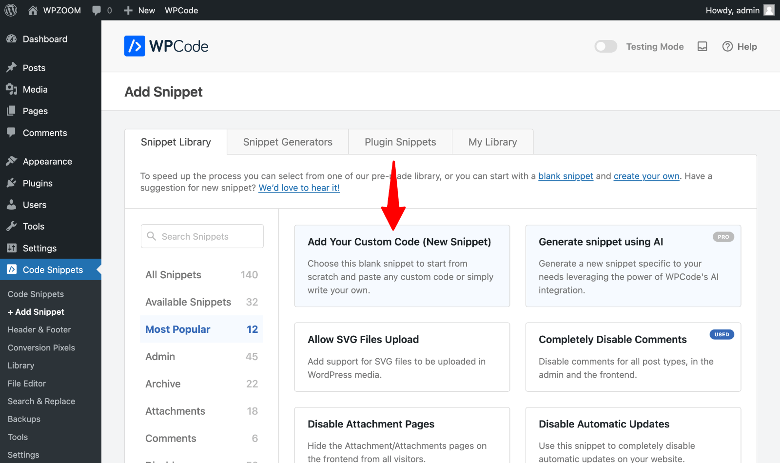 WPCode custom code
