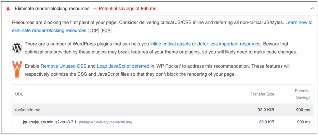 PageSpeed Insights - Render-blocking resources