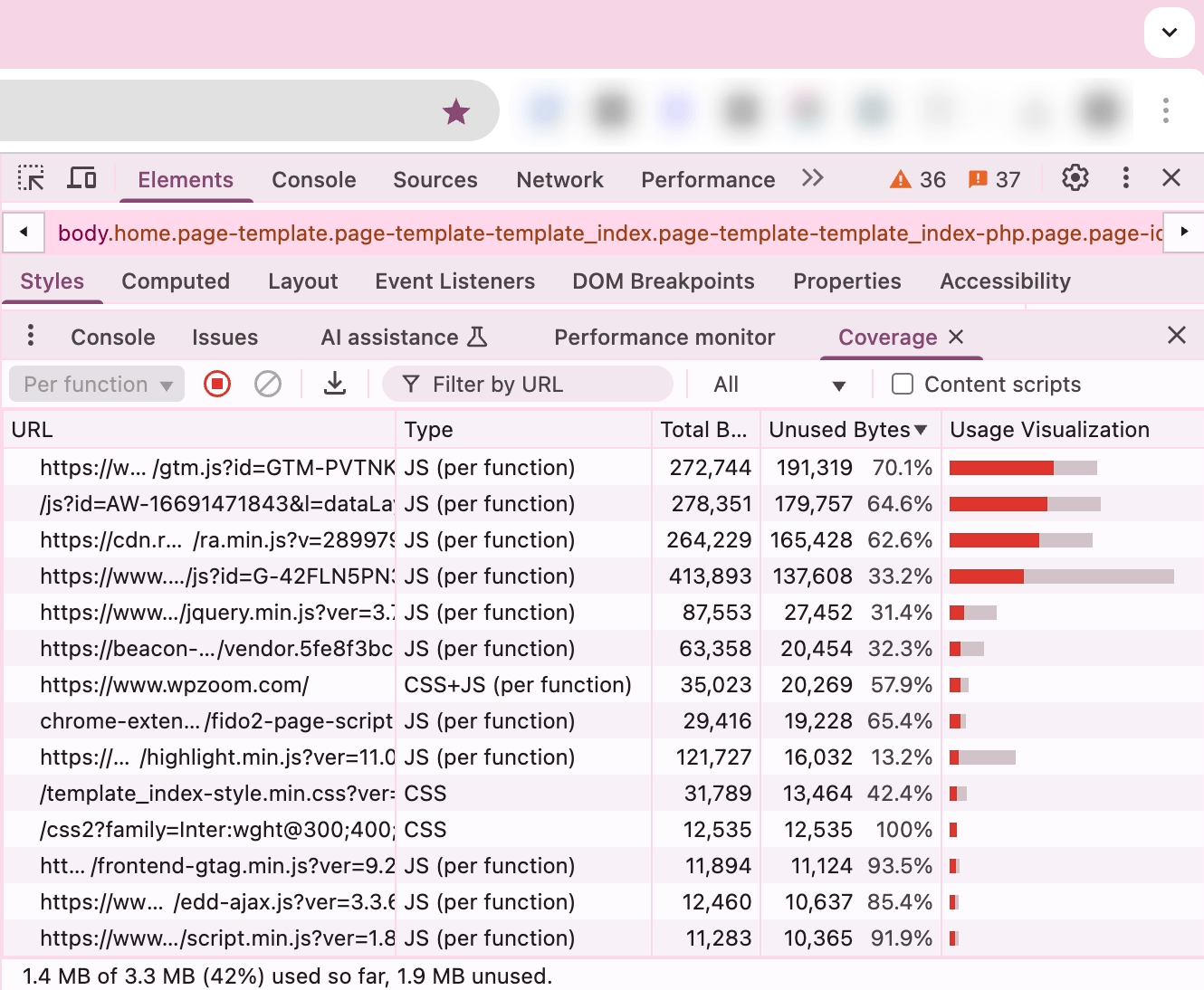 Chrome DevTools > Coverage > Unused files