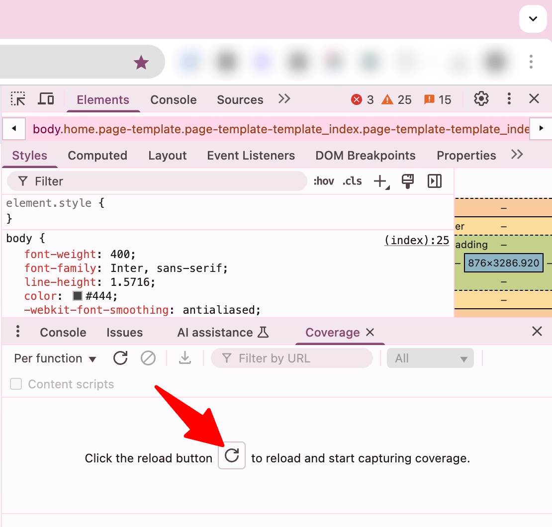 Chrome DevTools > Coverage reload