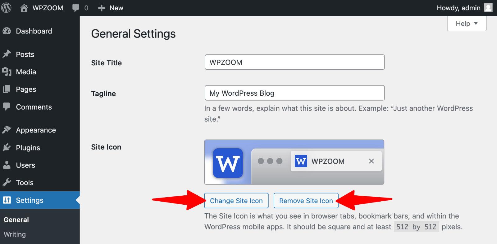 Change / Remove Site Icon
