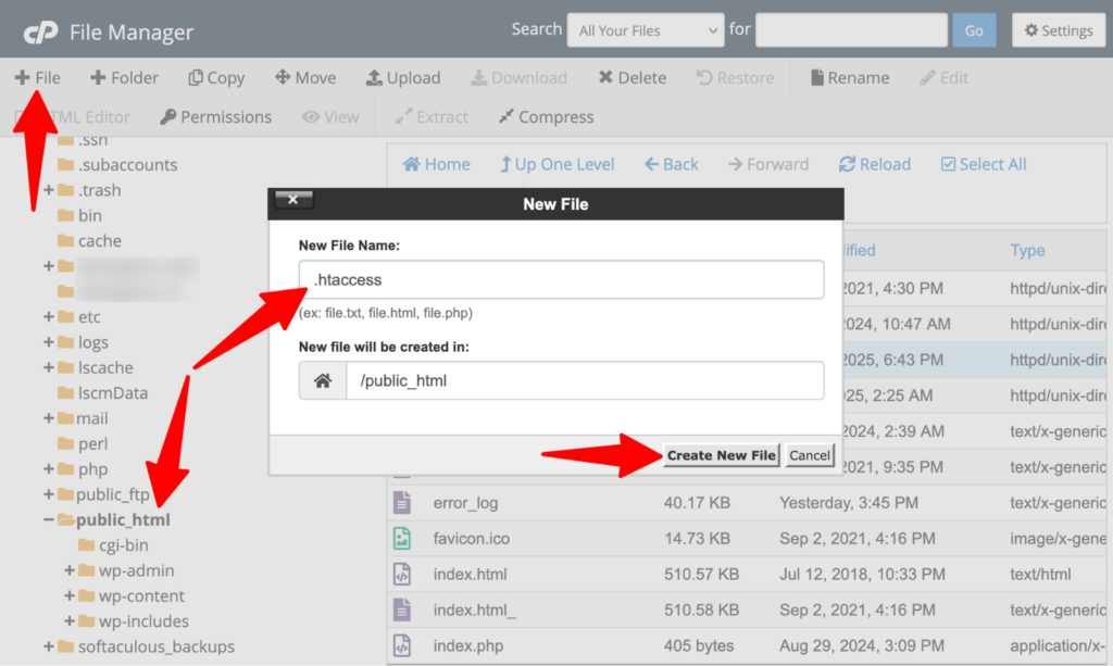 cPanel > Create a .htaccess file