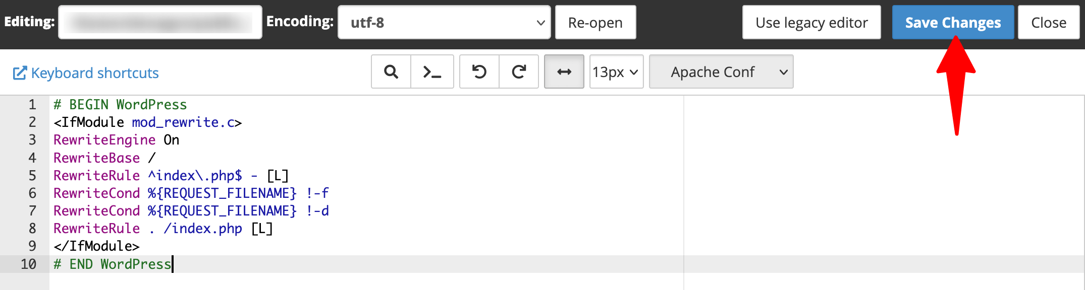 cPanel > Edit .htaccess > Save changes