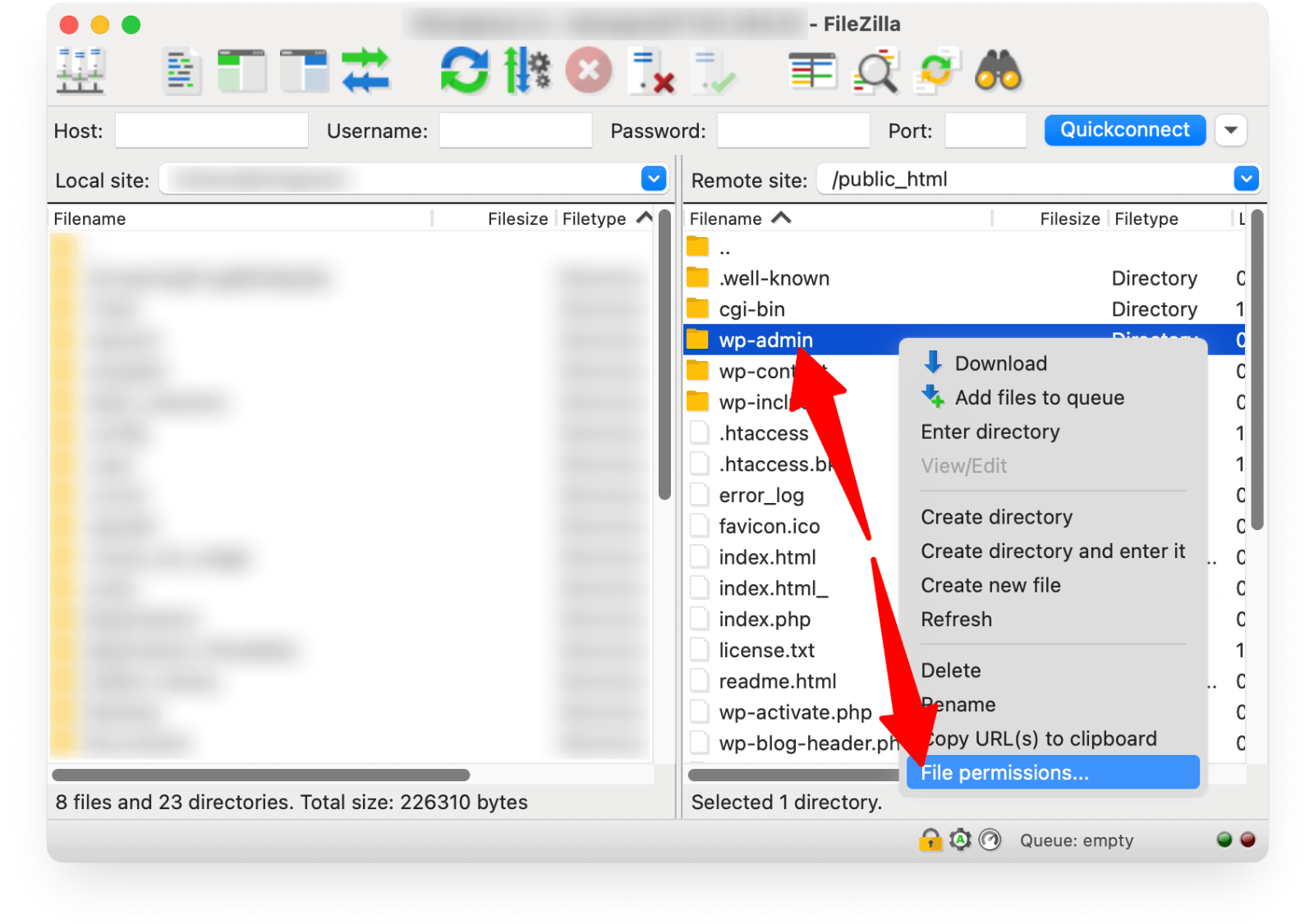 FileZilla > File permissions
