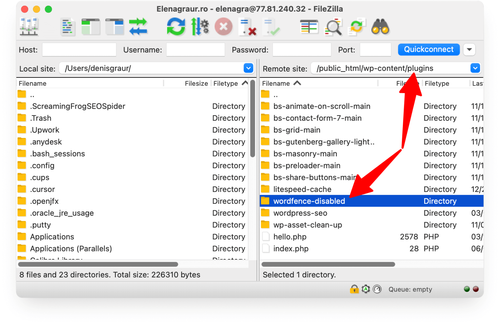 FileZilla > disable Wordfence