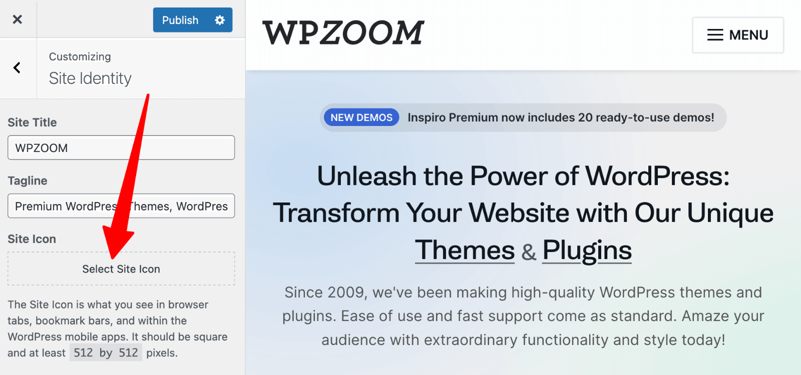 Site identity > Site icon