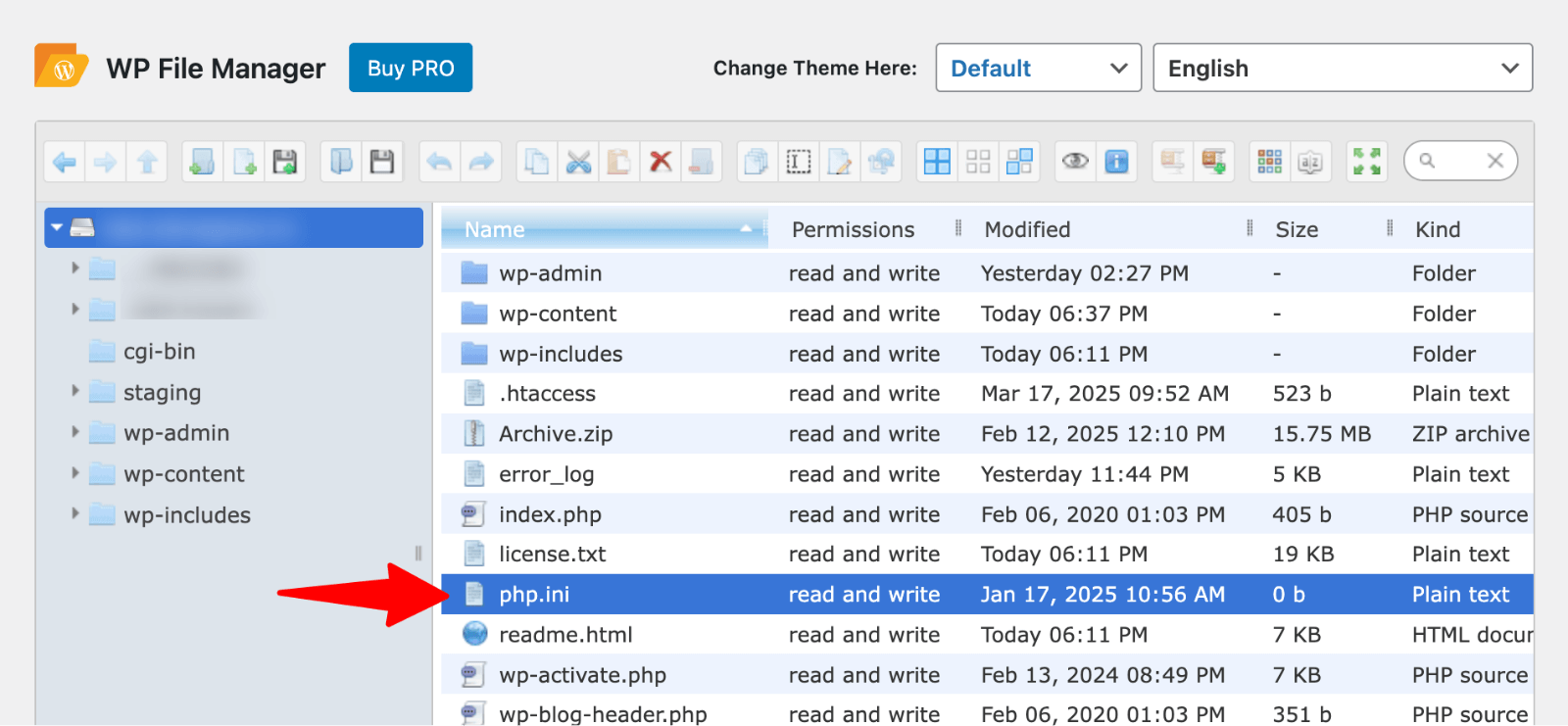 File Manager - php.ini file