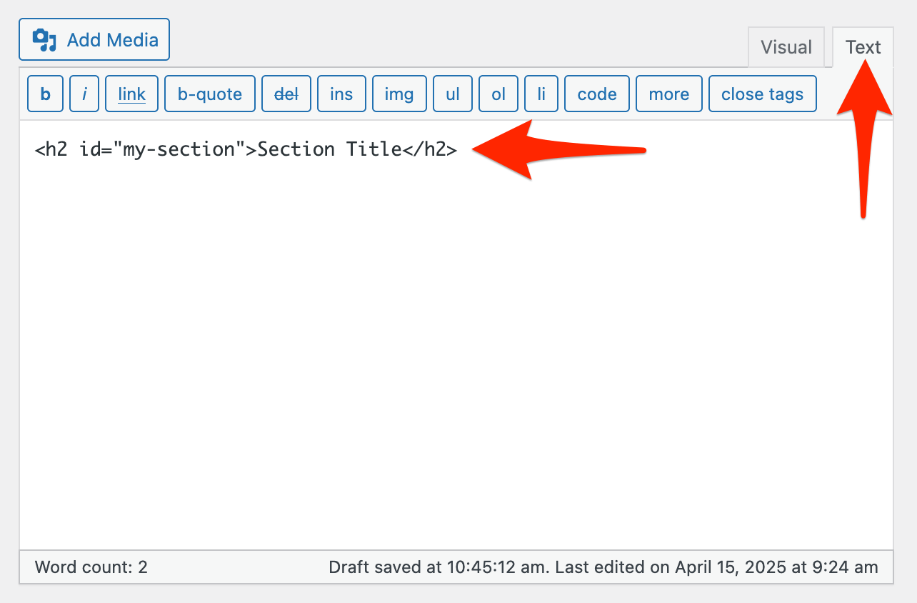 Heading in classic editor