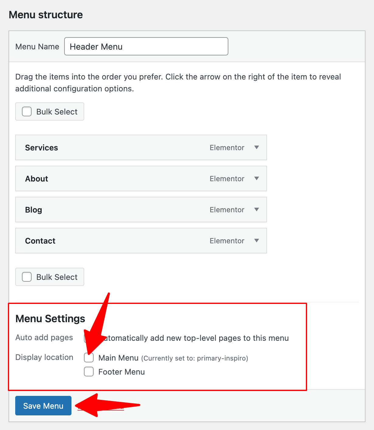 Menu Settings