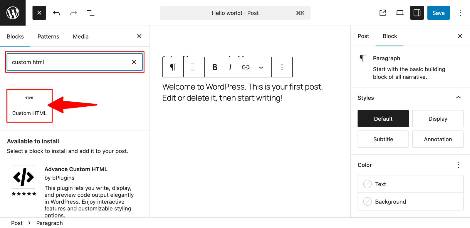 Custom HTML block