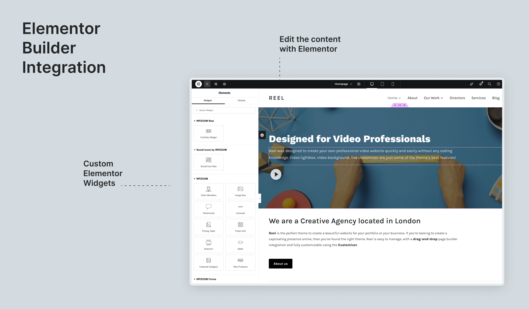 Elementor demo in Reel Theme